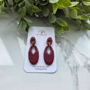 NEW Wine 2 piece Oval Everyday Dangle Polymer Clay Earrings